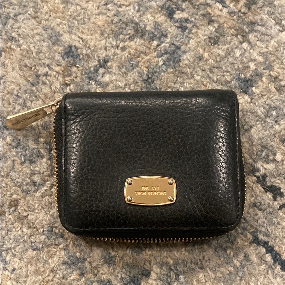 Black Leather Wallet with Gold Accents